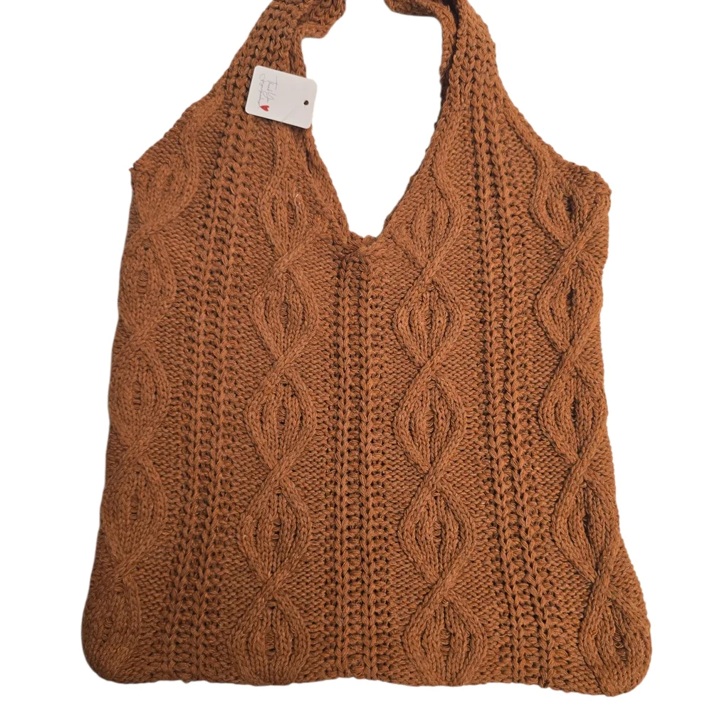 Handcrafted Knit Tote Bag - Tan